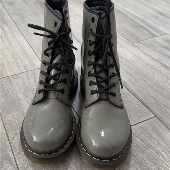 Dr. Martens Shoes - Dr. Martens Shiny Gray Lace-Up Boots